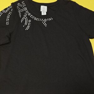 Joie Black Shirt with Floral Rhinestone Beaded Design Med